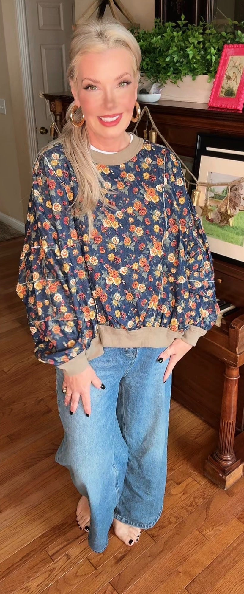 Found in Floral Denim Top