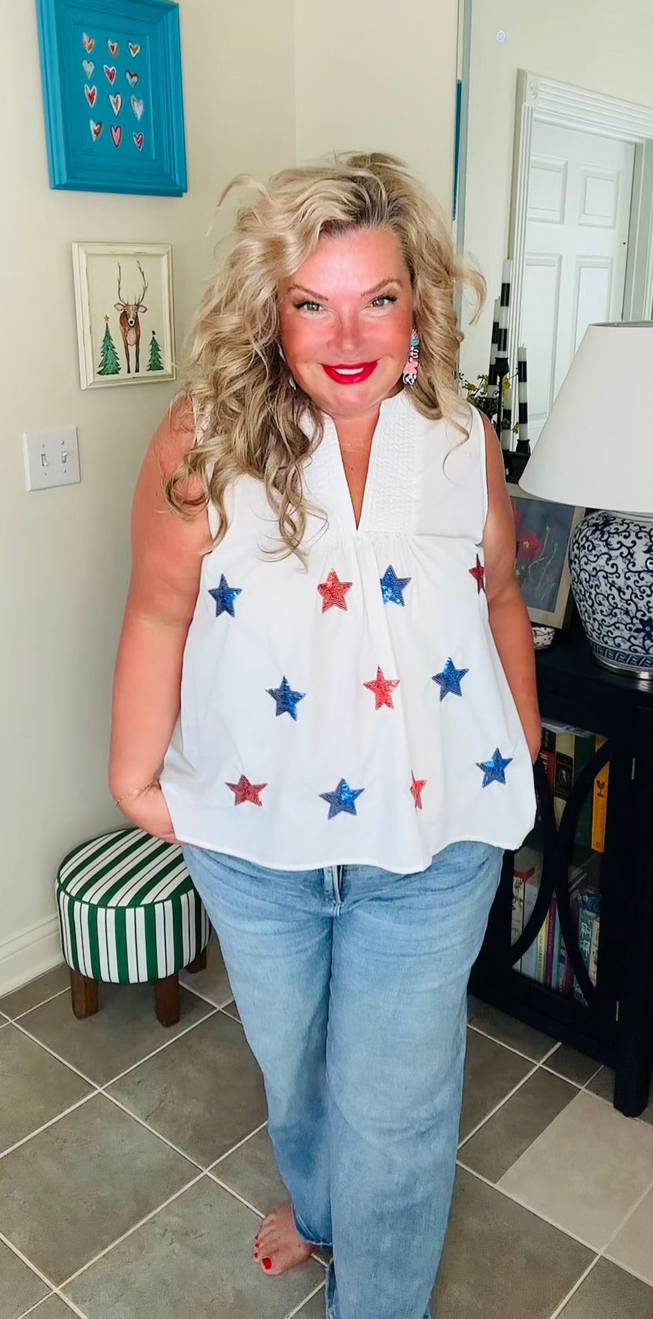 Red, White & Stars Babydoll Sleeveless Tunic