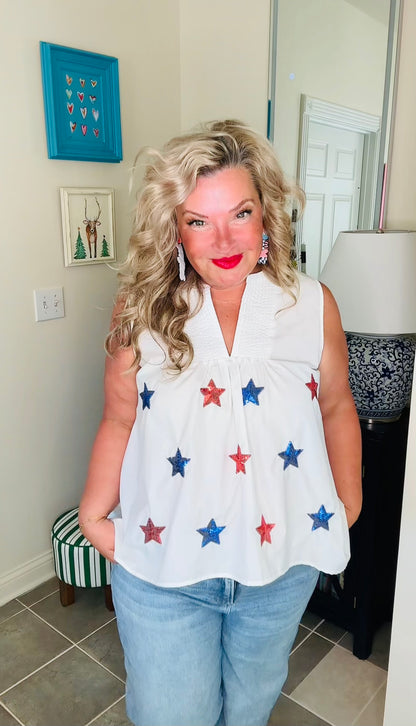 Red, White & Stars Babydoll Sleeveless Tunic