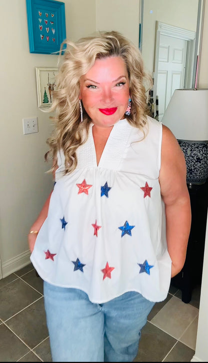 Red, White & Stars Babydoll Sleeveless Tunic