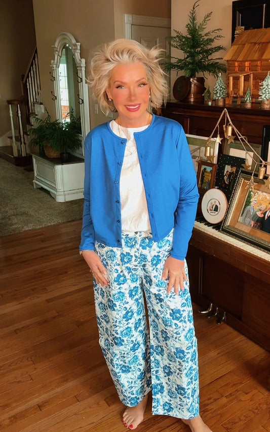 Blue Rose Printed Twill Barrel Pant