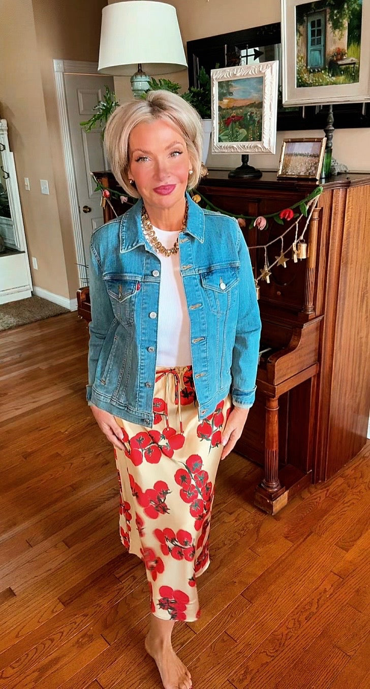 Satin Tomato Print Skirt