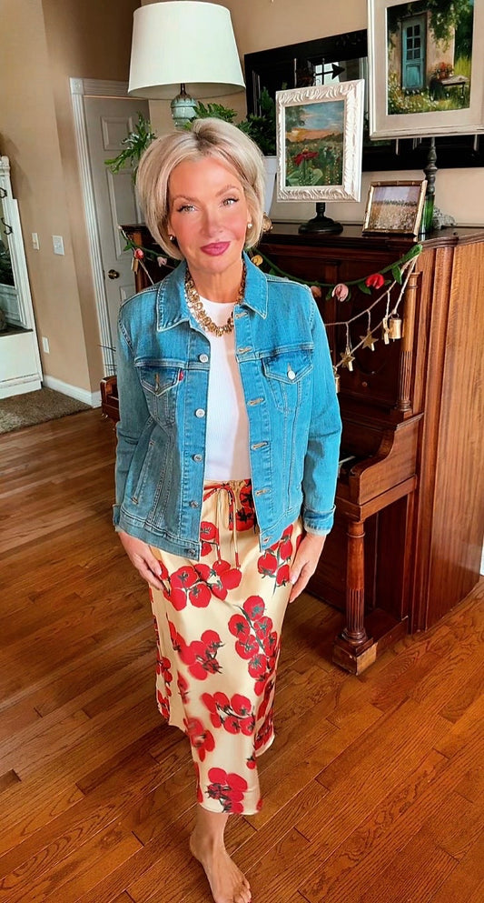 Satin Tomato Print Skirt