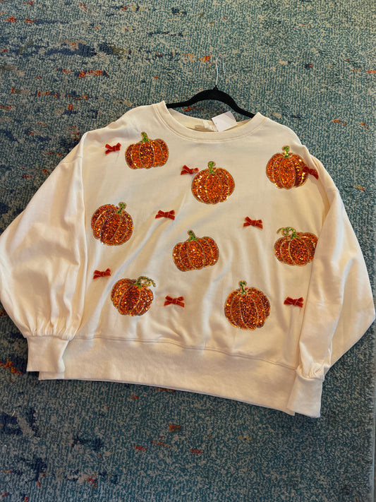 Pumpkin and Bows Sequin Sweatshirt