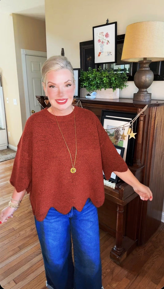 Leaves Are Falling Scalloped Sweater