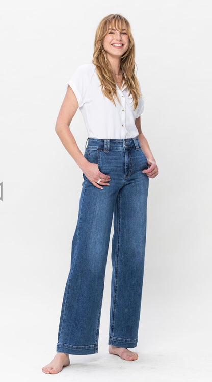 Judy Blue High Waist Double Button Wide Leg Jean