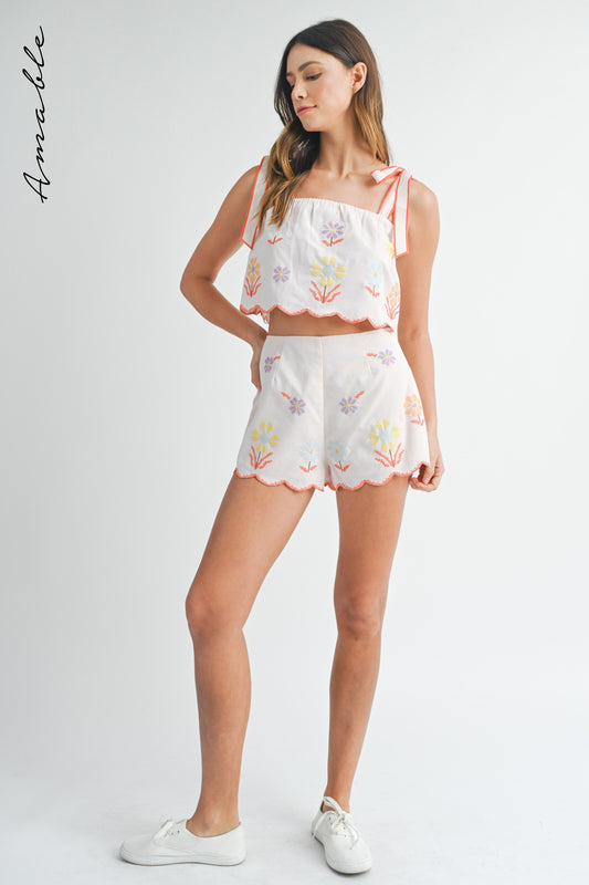 Sunny Days Classic Stitching Cropped Short Set