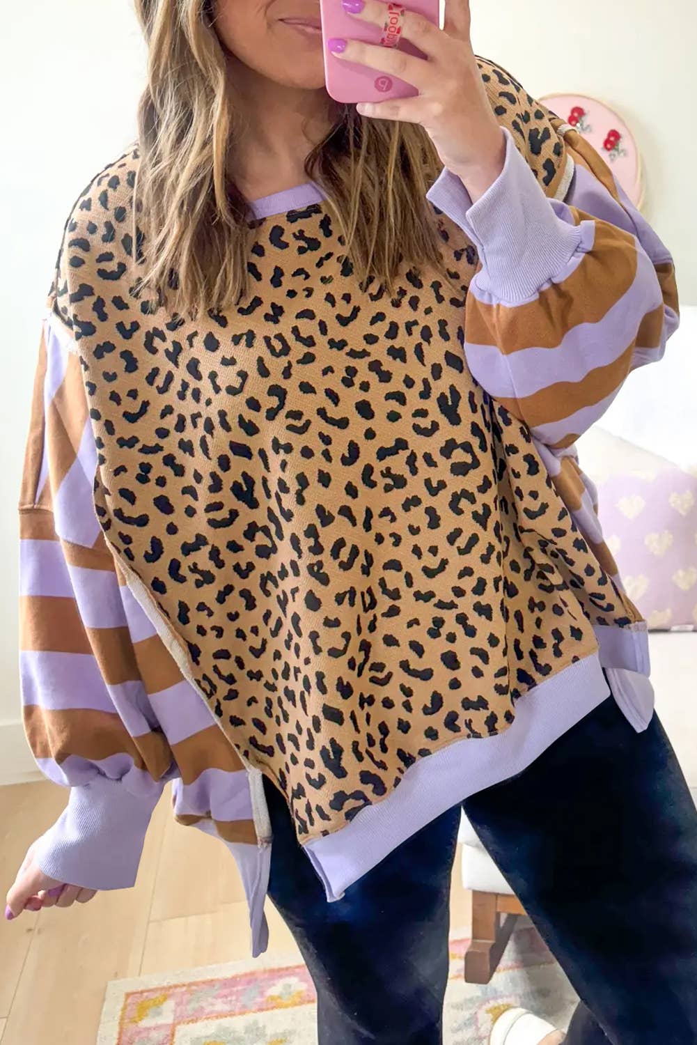 Leopard Striped Patchwork Sweatshirt
