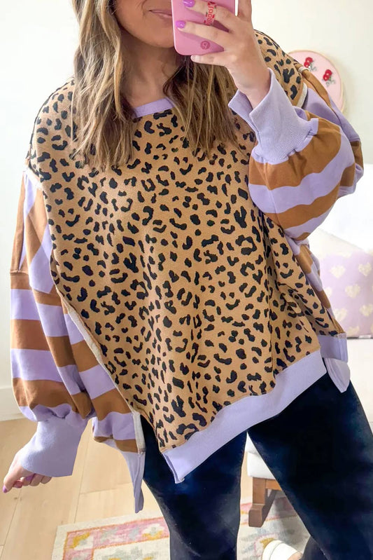 Leopard Striped Patchwork Sweatshirt