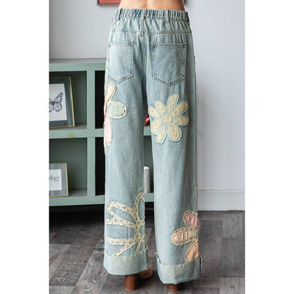 Flower Patchwork Denim Jean