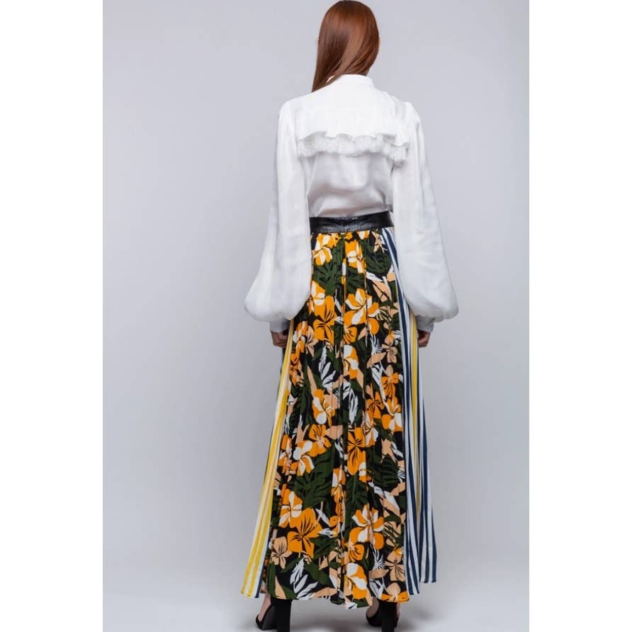 Pleated Multi Print Maxi Skirt