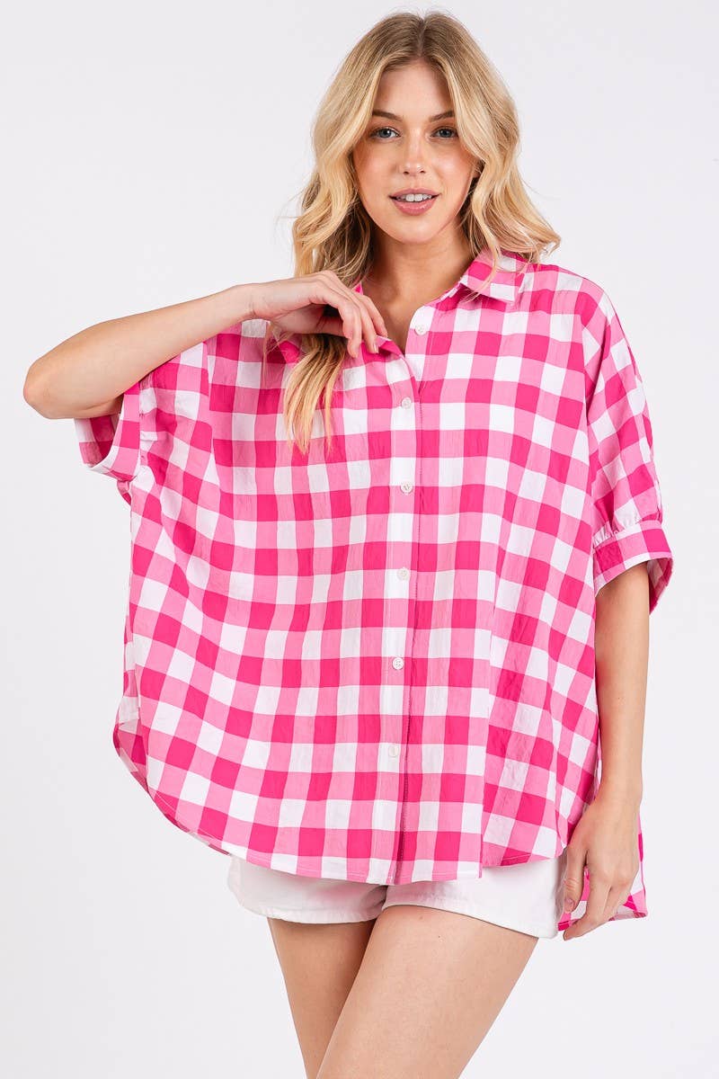 CHECKED BOXY BUTTON FRONT TOP