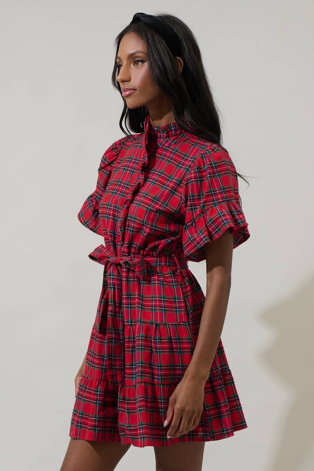 Arvada Plaid Cottonwood Ruffle Button Down Mini Dress