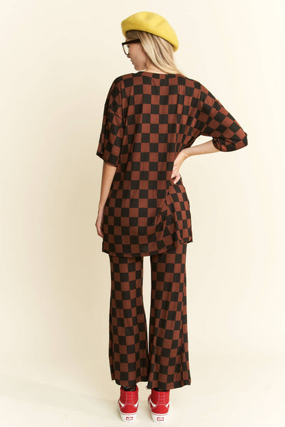 Checkered Ribbed Knit Set