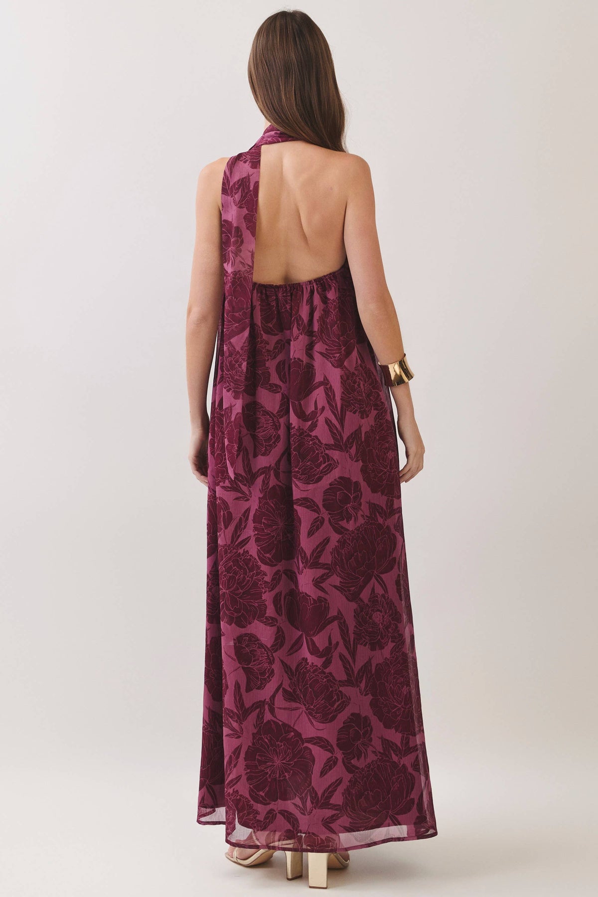 Floral Print Scarf Burgundy Maxi Dress