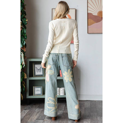 Flower Patchwork Denim Jean