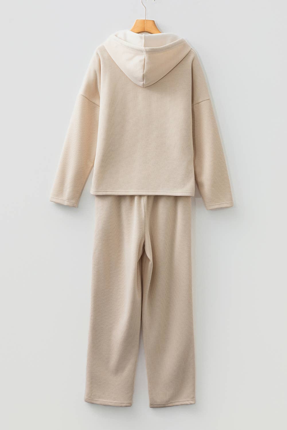 Cord with Leopard Trim Hoodie and High Waist Pant Set