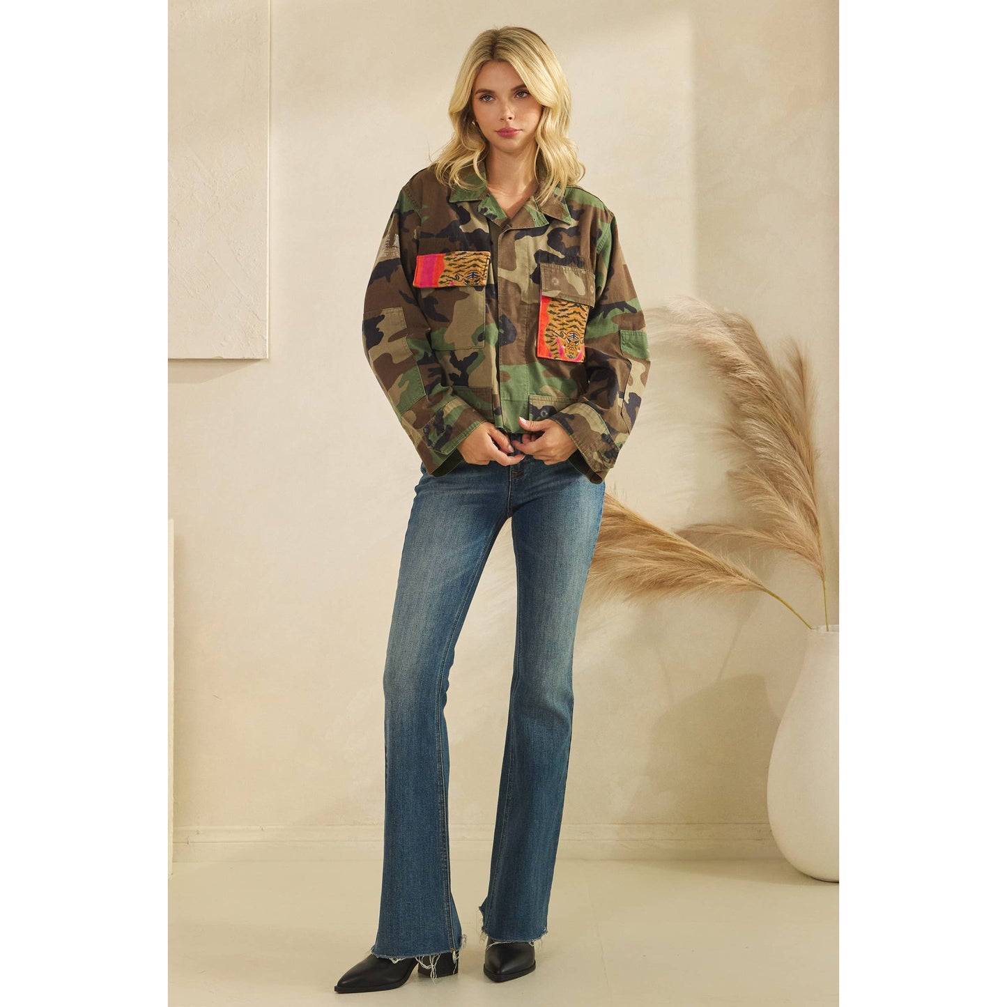 Camo Jacket with Tiger Print Patch