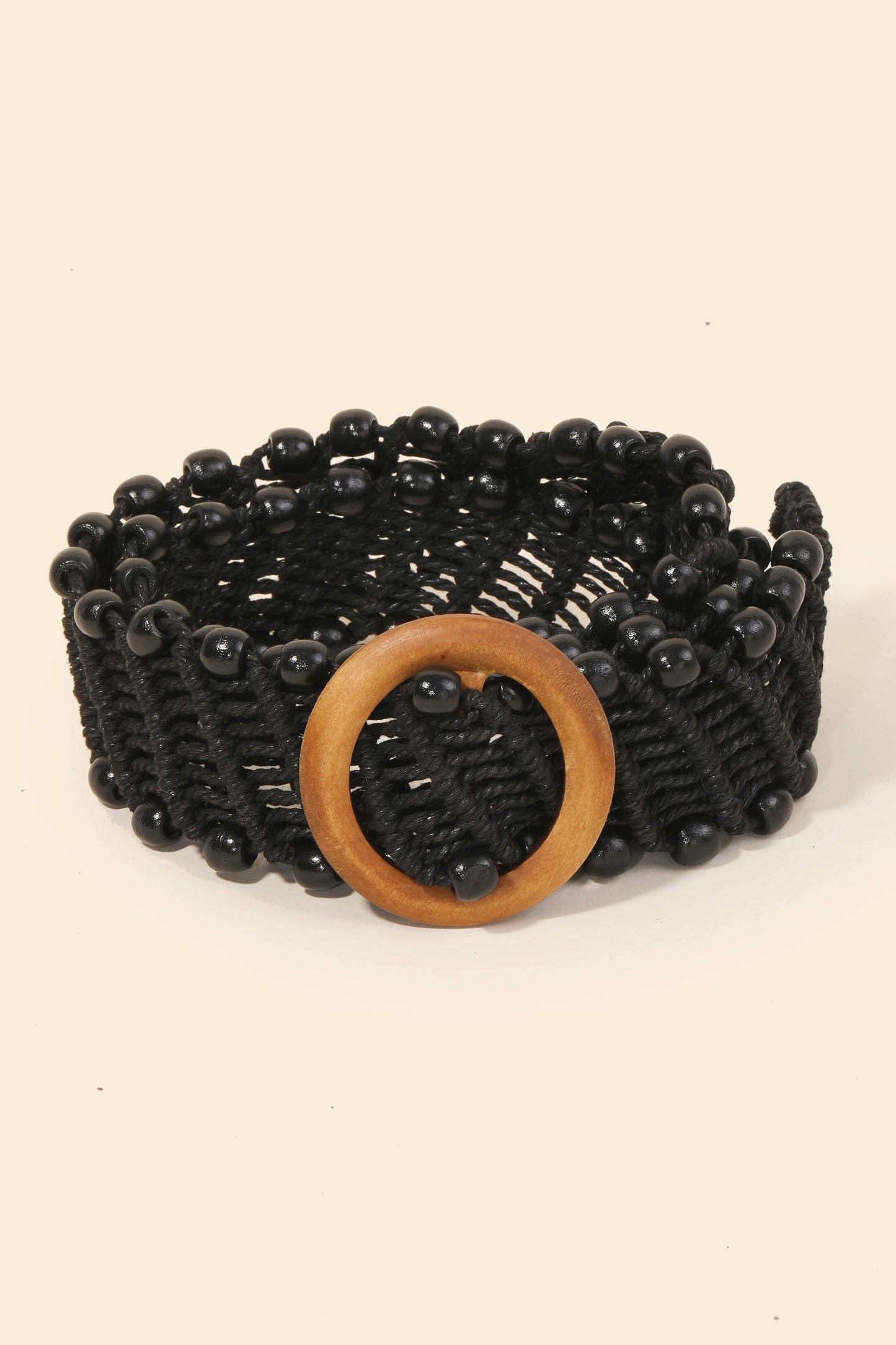 Black Beaded Trim Braided Belt