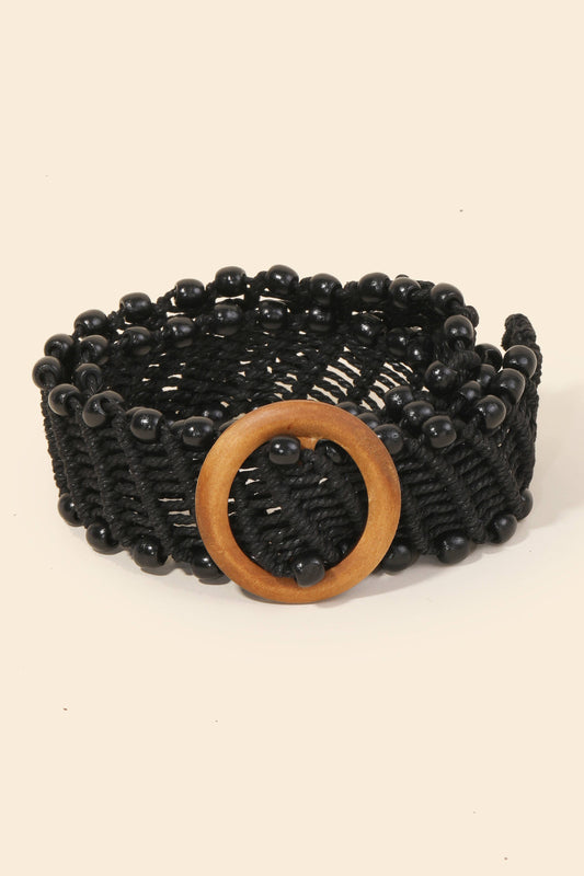 Black Beaded Trim Braided Belt