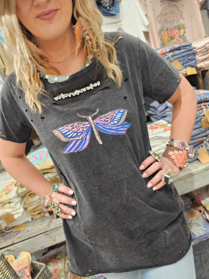 A Rare Bird Dragonflies and Butterflies Tattered Tee