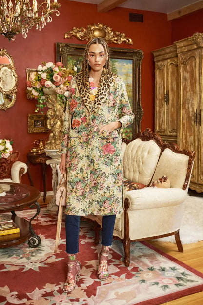 Remember the Time Olive Floral Jacquard Coat