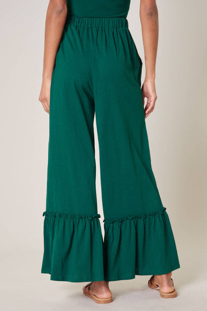 Ryder Ruffle Wide Leg Cotton Knit Pants