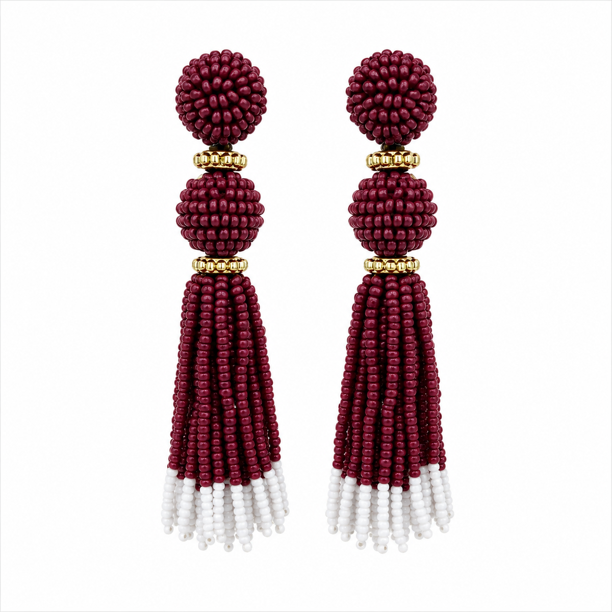 Burgundy Gameday Beaded Tassel Earrings