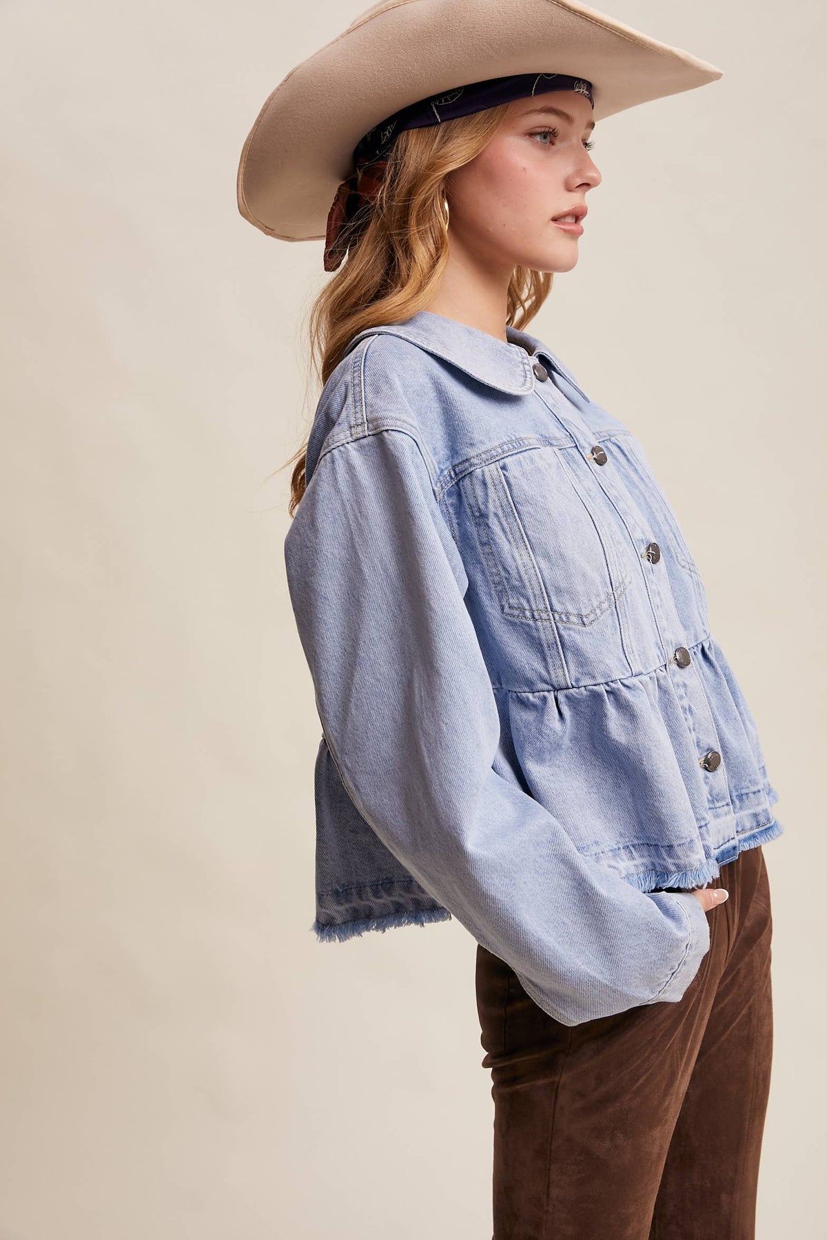 Peplum Hem Denim Jacket