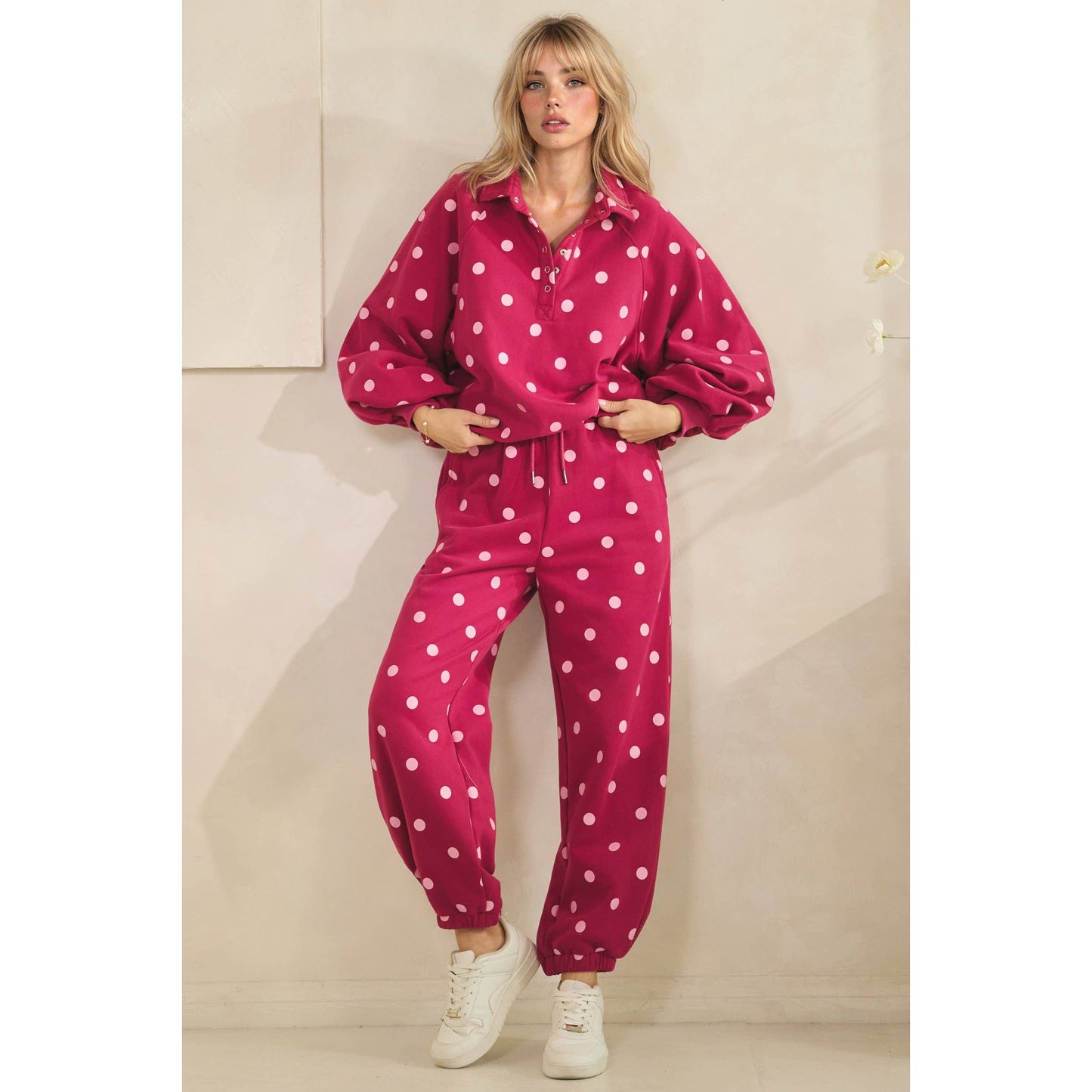 Olive Dot Quarter Zip Set