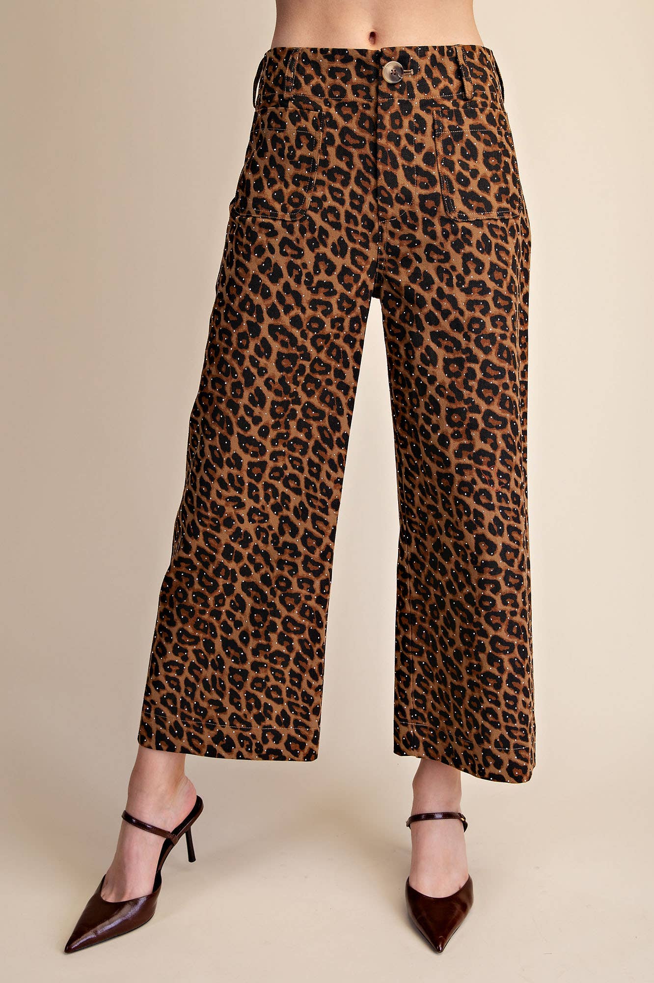 Leopard Colette Cropped Rhinestone Pants