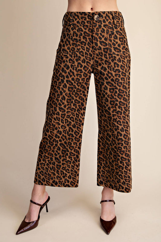 Leopard Colette Cropped Rhinestone Pants