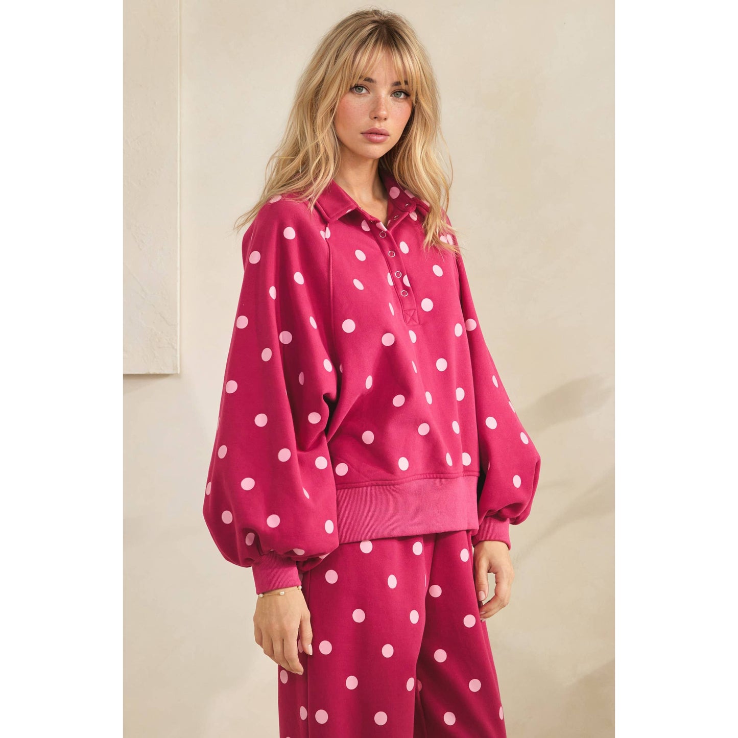 Olive Dot Quarter Zip Set