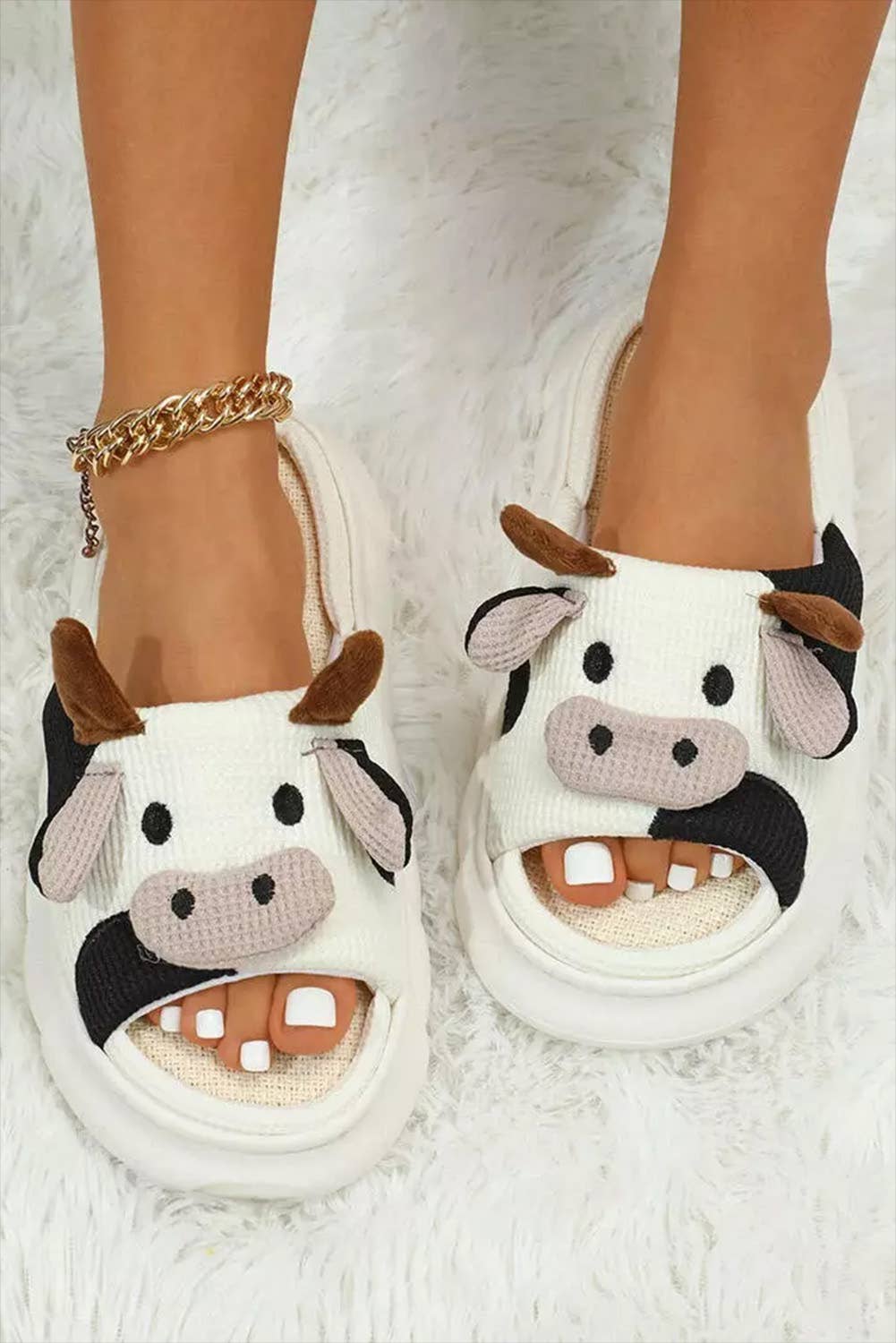 Animal Cow Plush Slippers