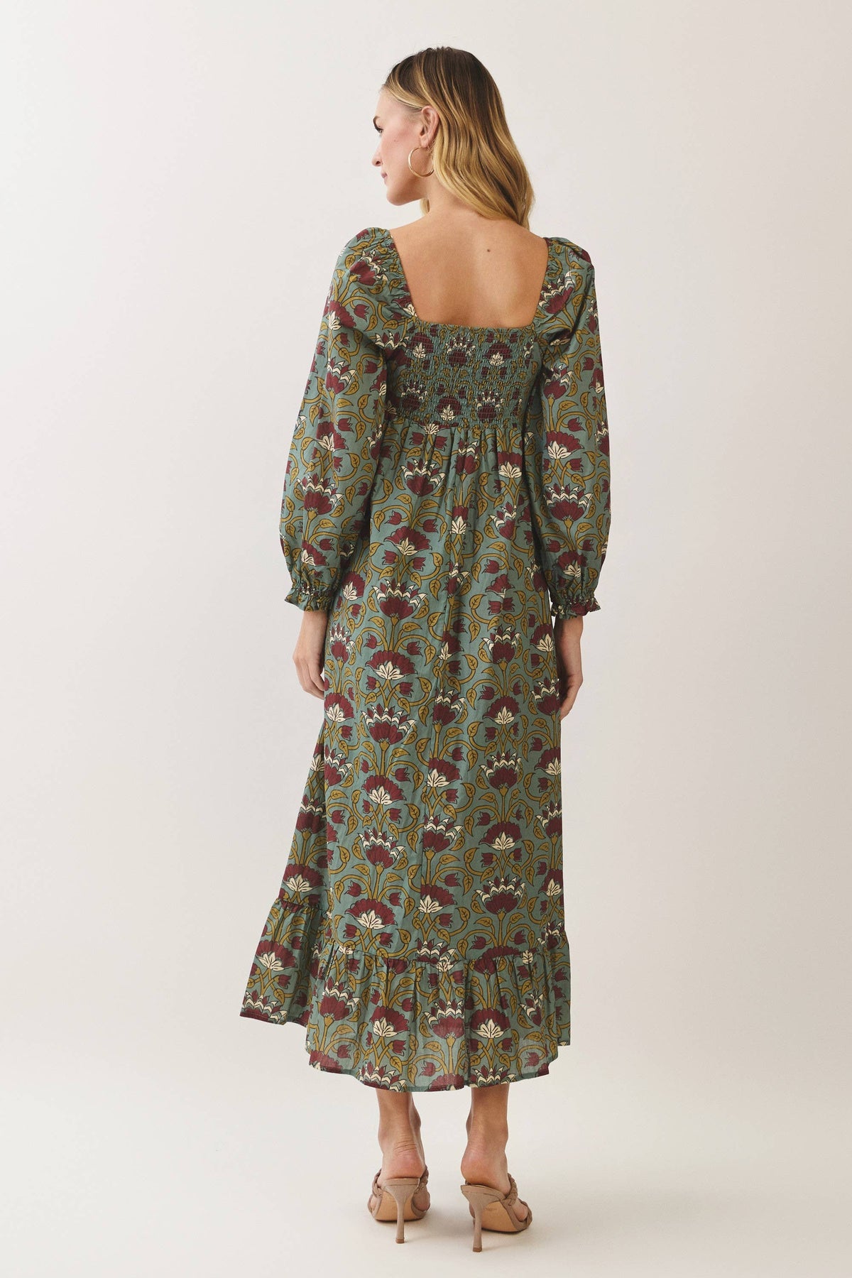 Floral Square Neck Burgundy Maxi Dress