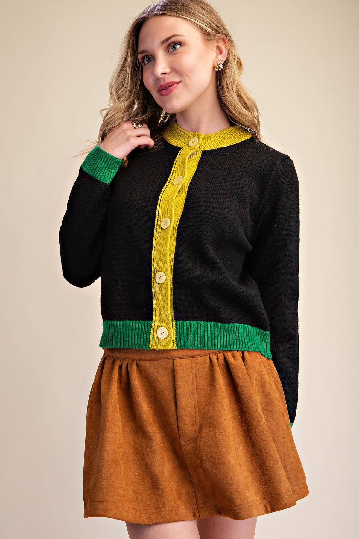 Color Combo Sweater Cardigan