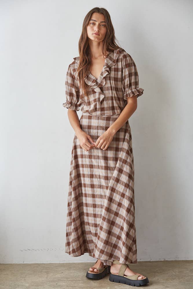 Woven Cotton Plaid Skirt