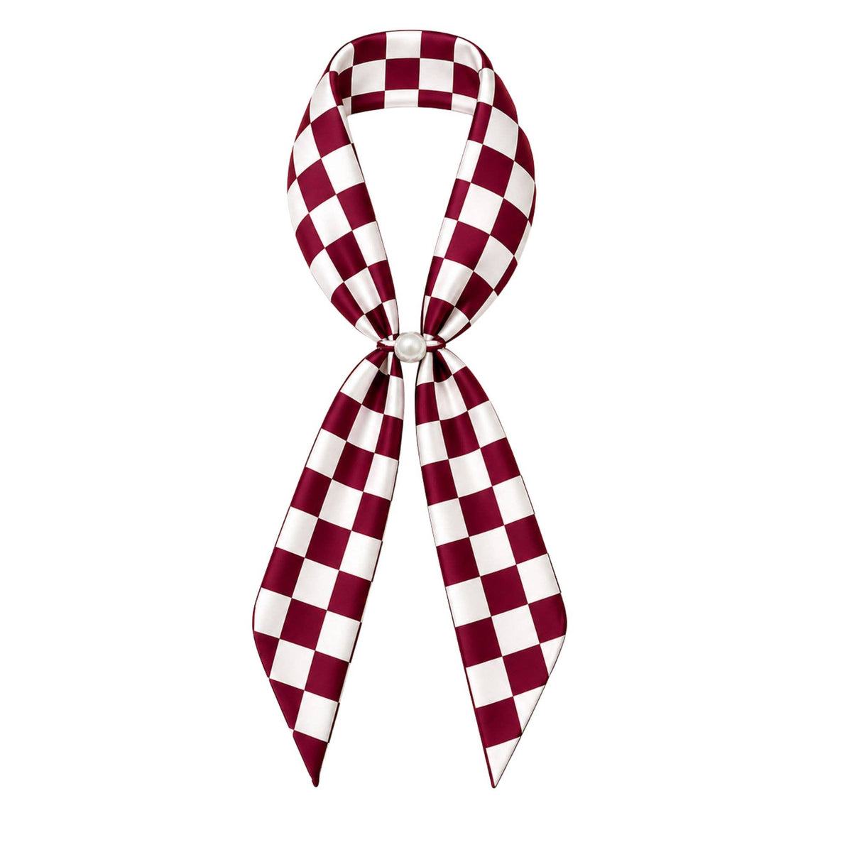 Checkered Burgundy/White Gameday Magnetic Scarf Necklace