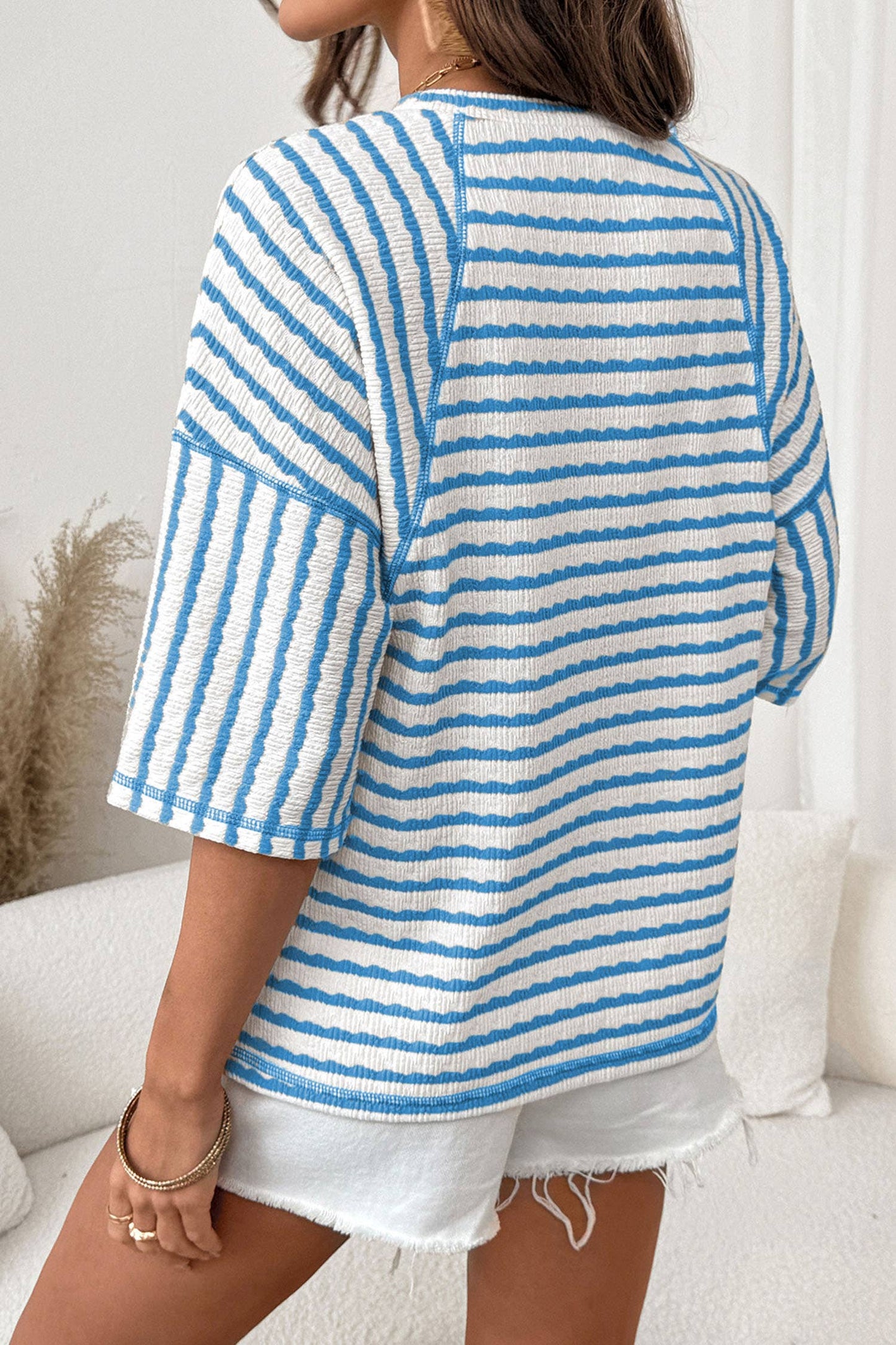 Texture Stripe Knit Half Sleeve Top