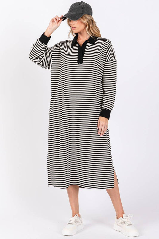 STRIPED KNIT OVERSIZED MAXI DRESS