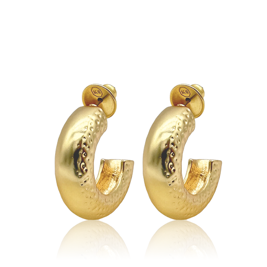 Dual Texture Thick Hoops - 24K Gold Plated: Gold