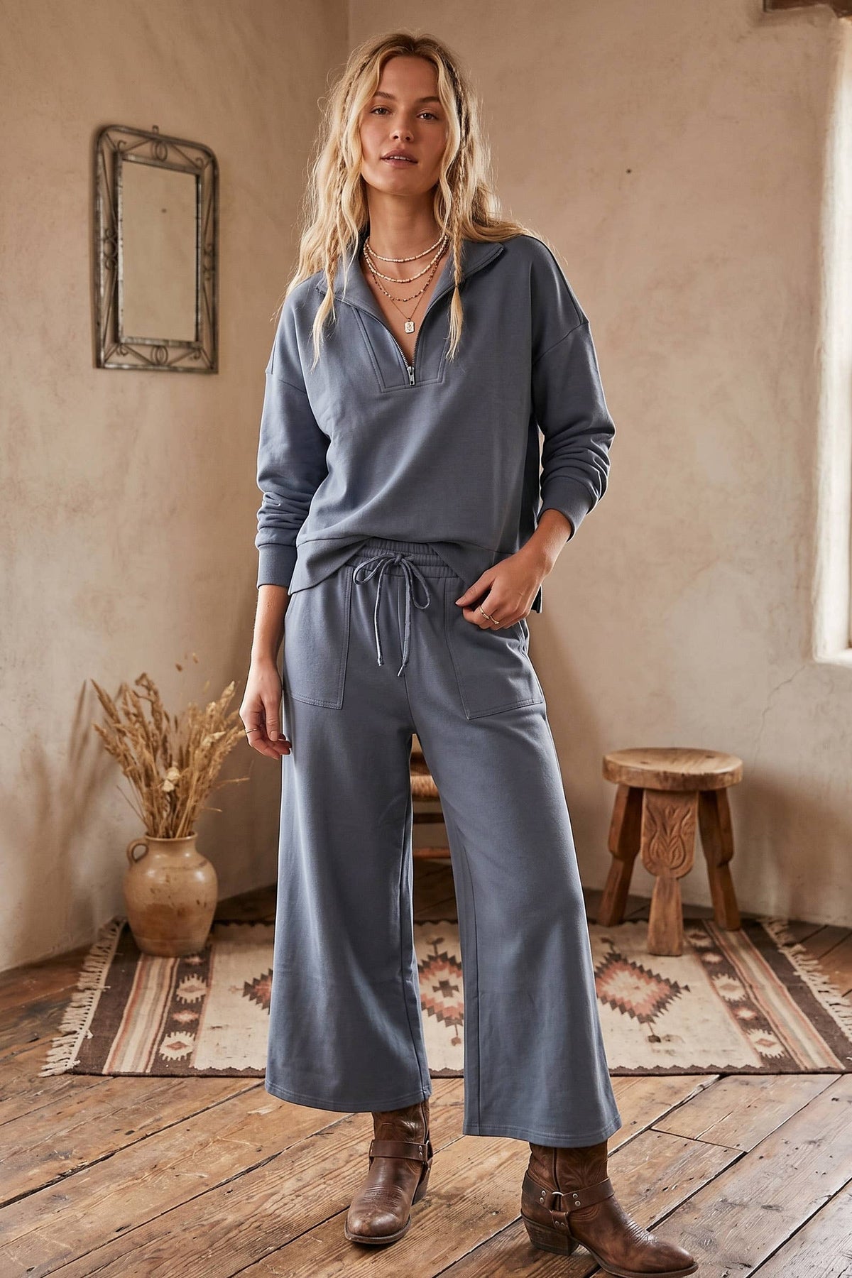 Scuba Half Zip Pullover & Wide Leg Pants Set