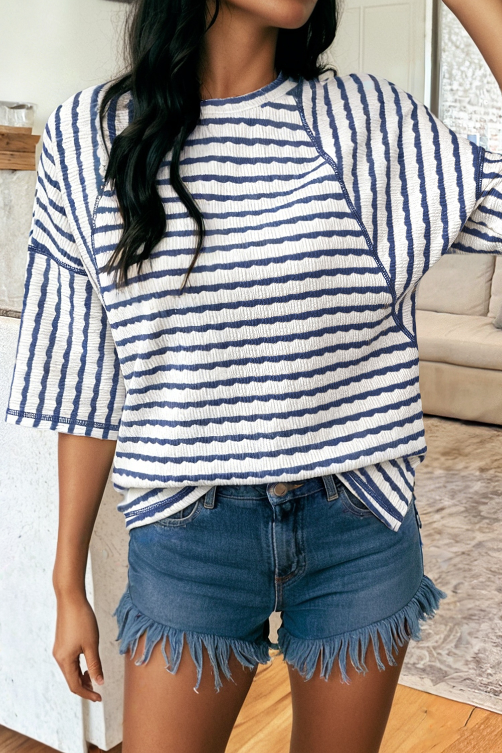Texture Stripe Knit Half Sleeve Top