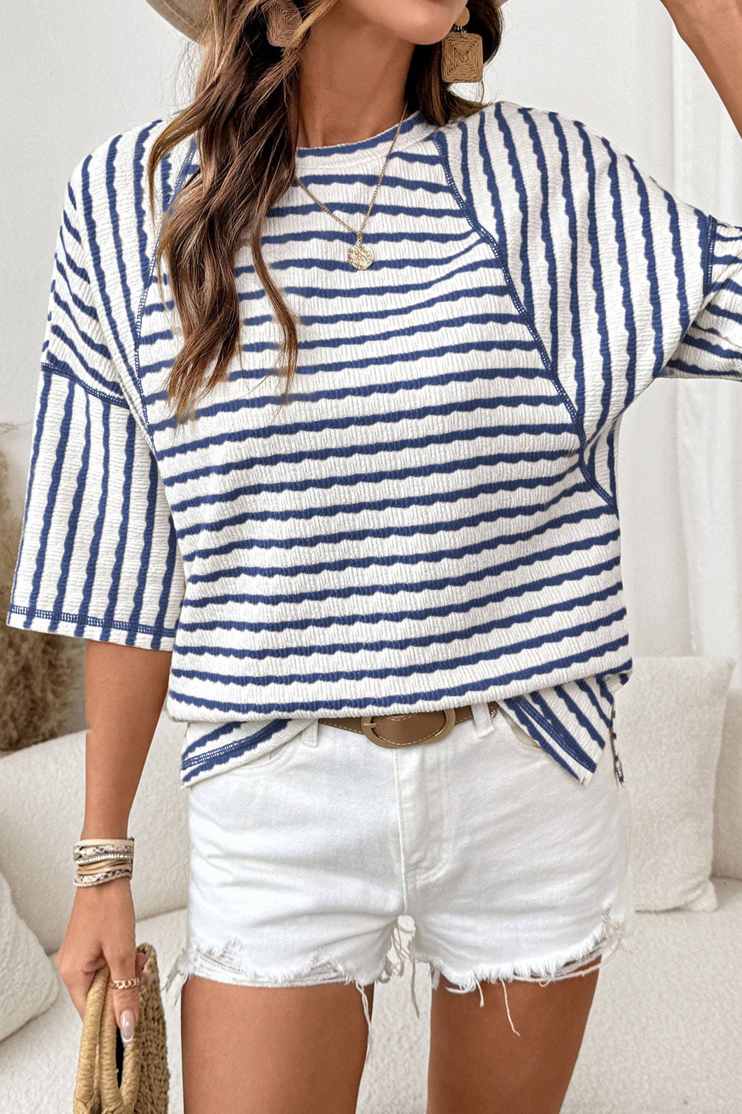 Texture Stripe Knit Half Sleeve Top