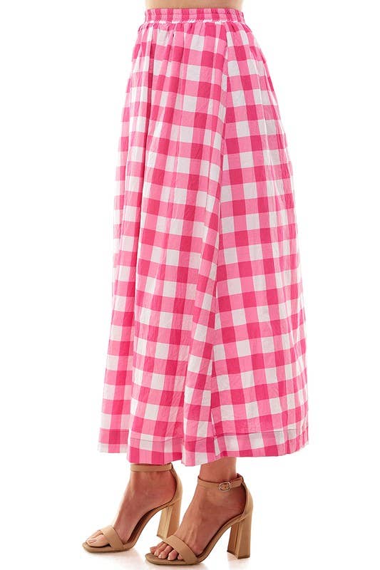 Pink Gingham Midi Skirt