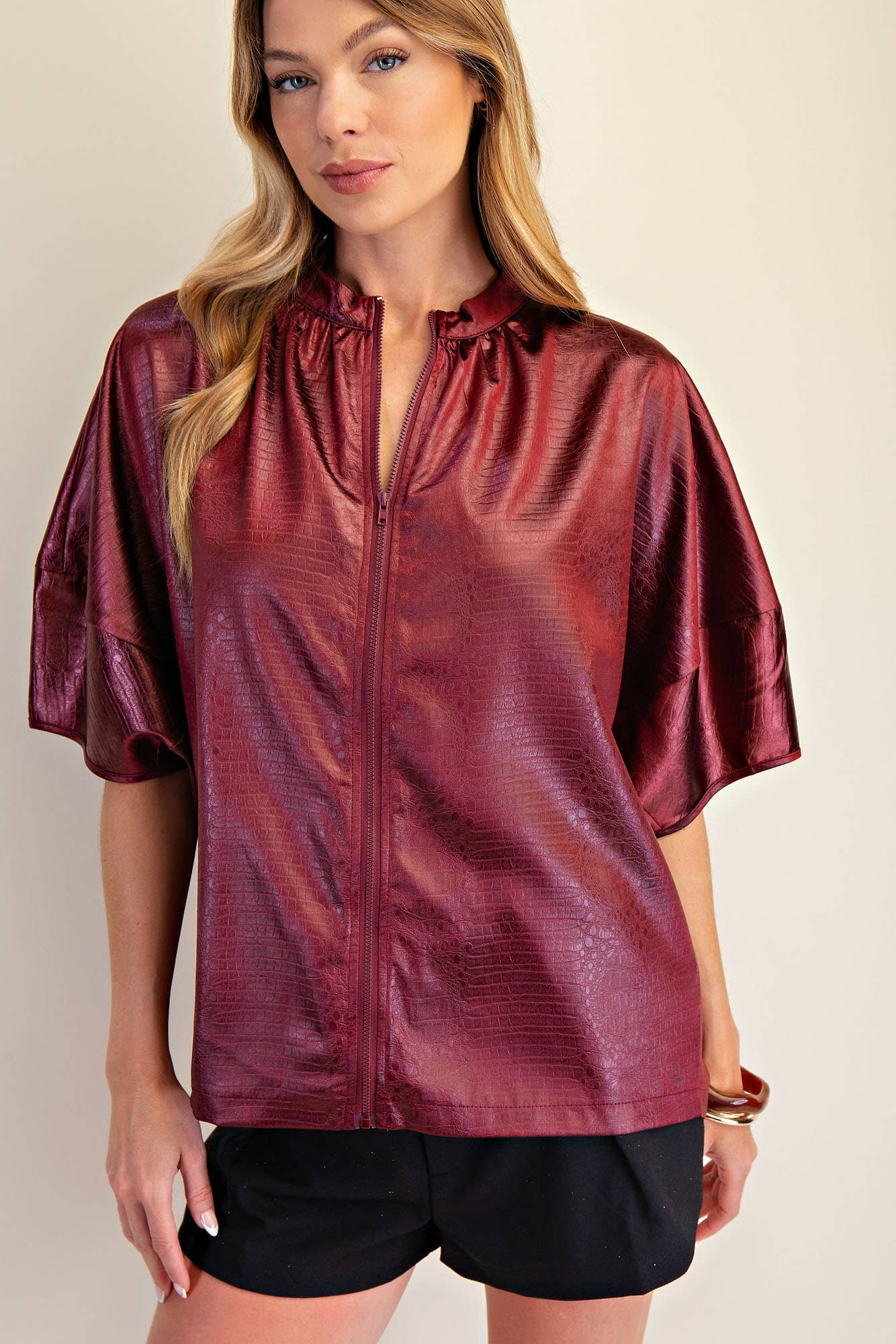 Bashful in Burgundy Zipper Top