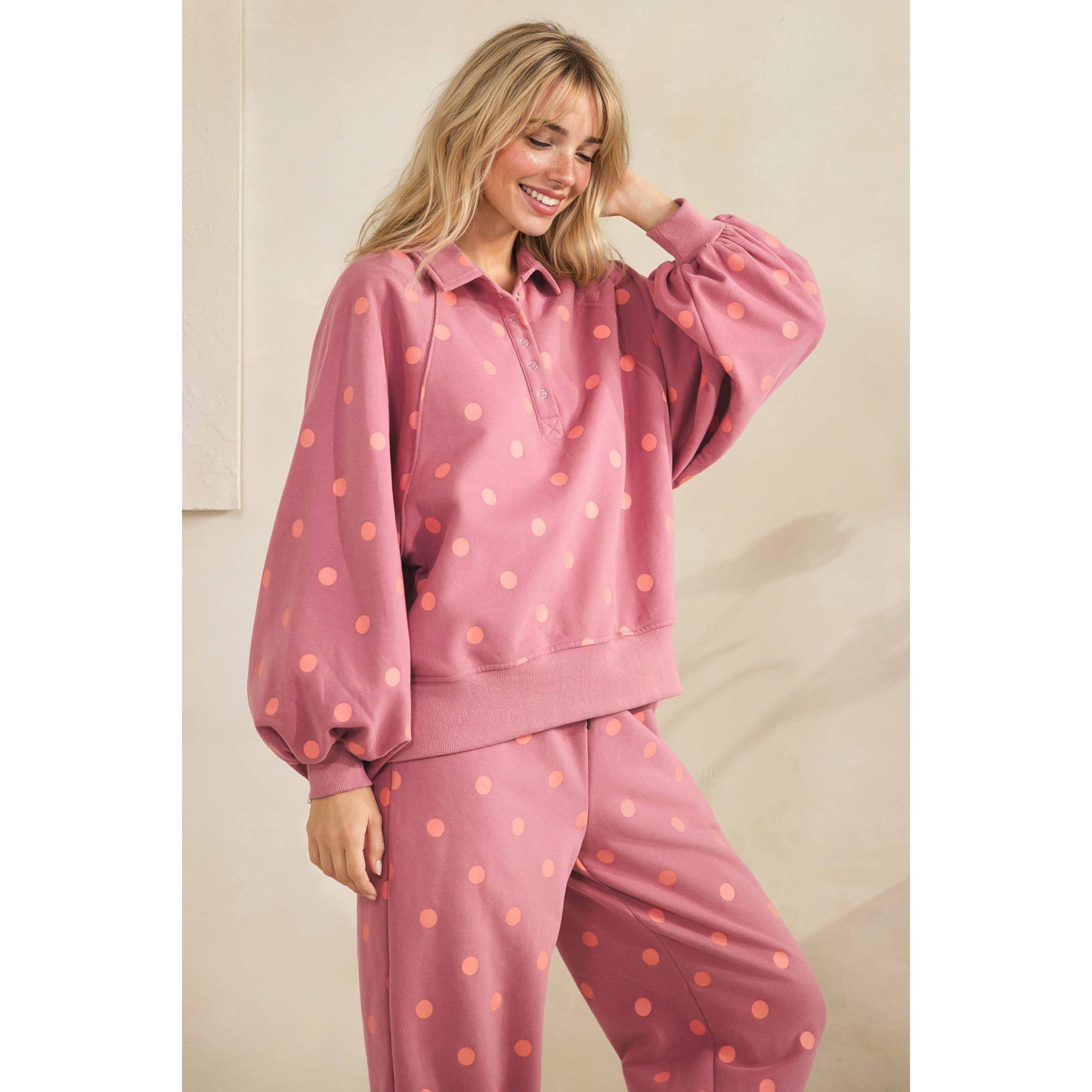 Olive Dot Quarter Zip Set