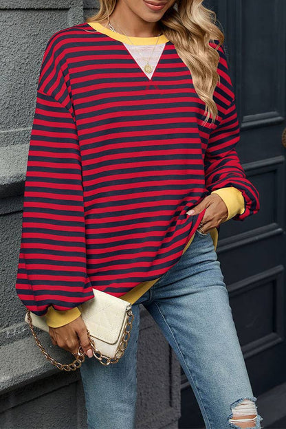 Lantern Sleeves Stripes Sweatshirt