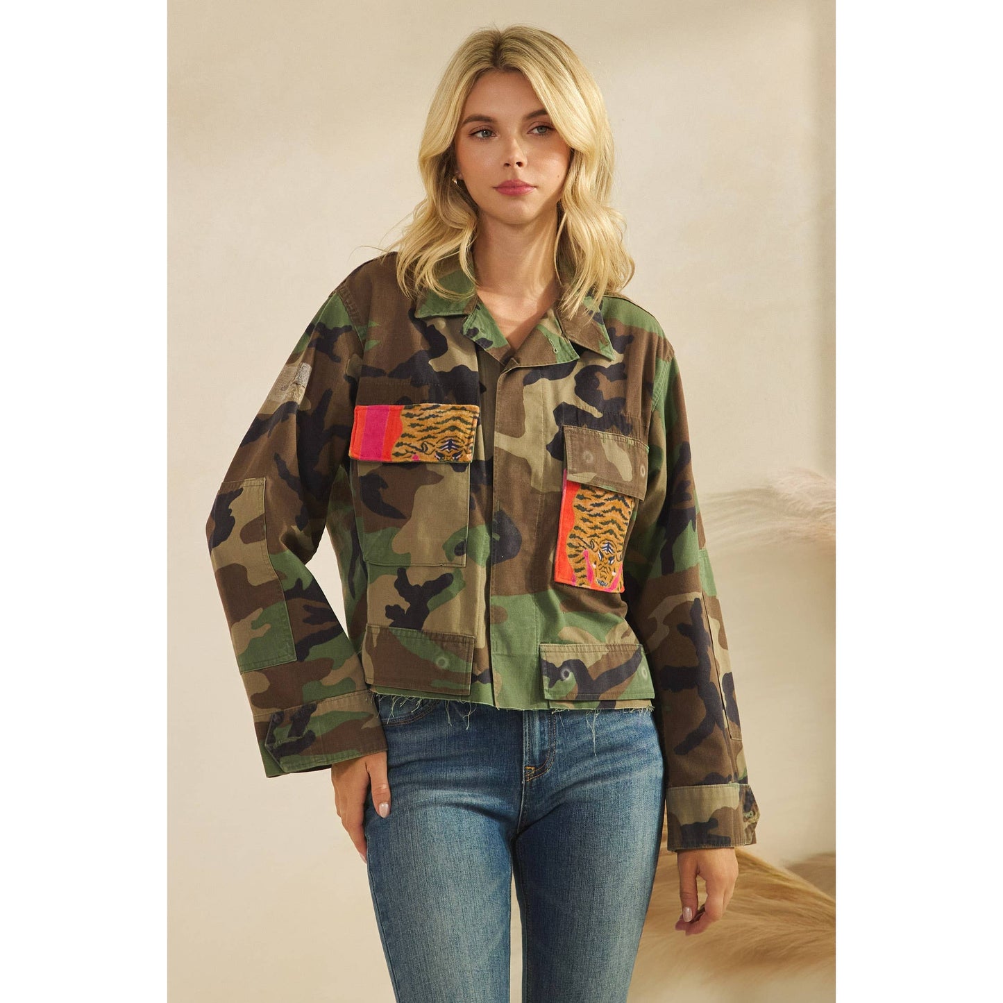 Camo Jacket with Tiger Print Patch