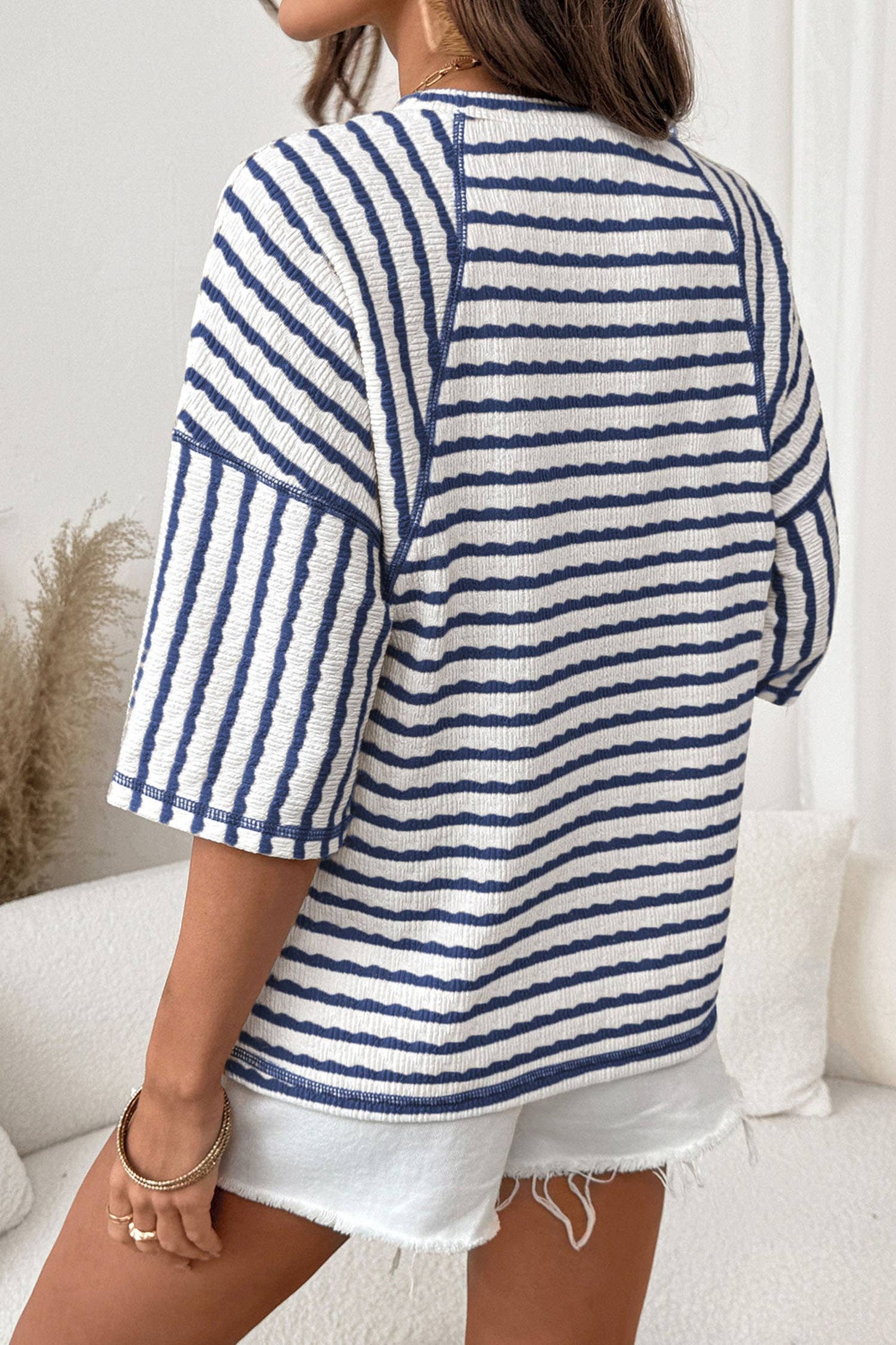 Texture Stripe Knit Half Sleeve Top